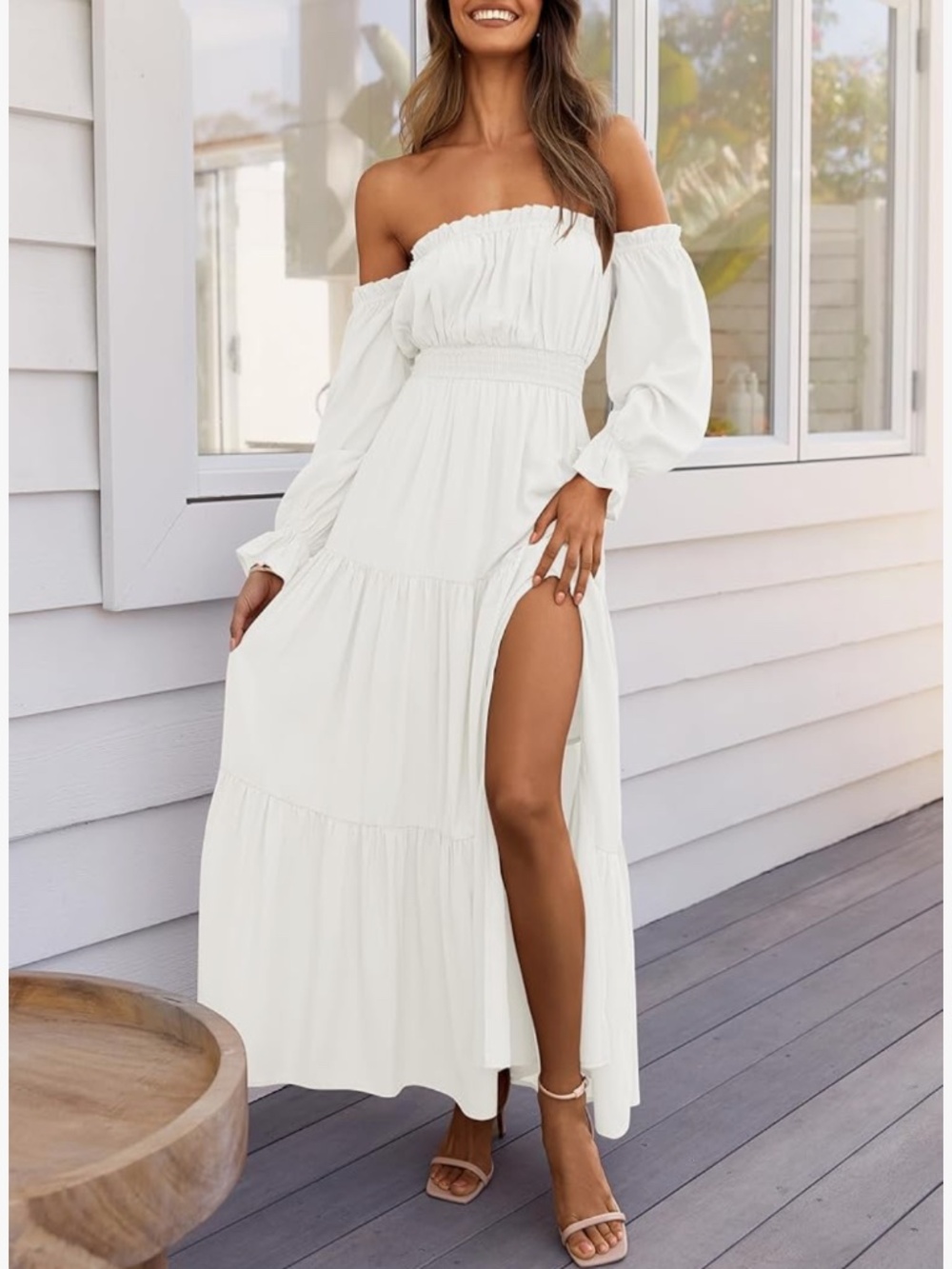 Women's Boho Off Shoulder White Maxi Dreas